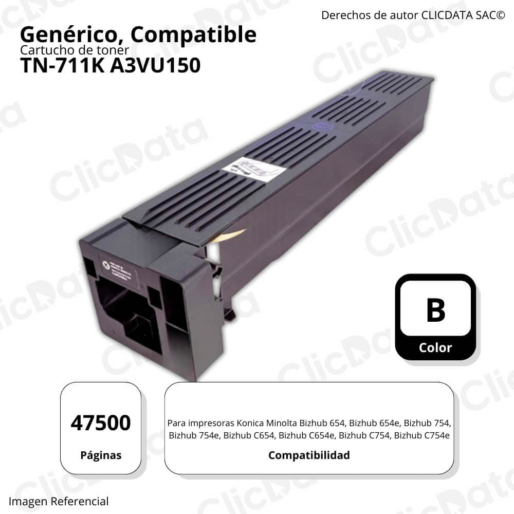 Toner Konica Minolta TN711K Negro 945g C654, C754 Compatible