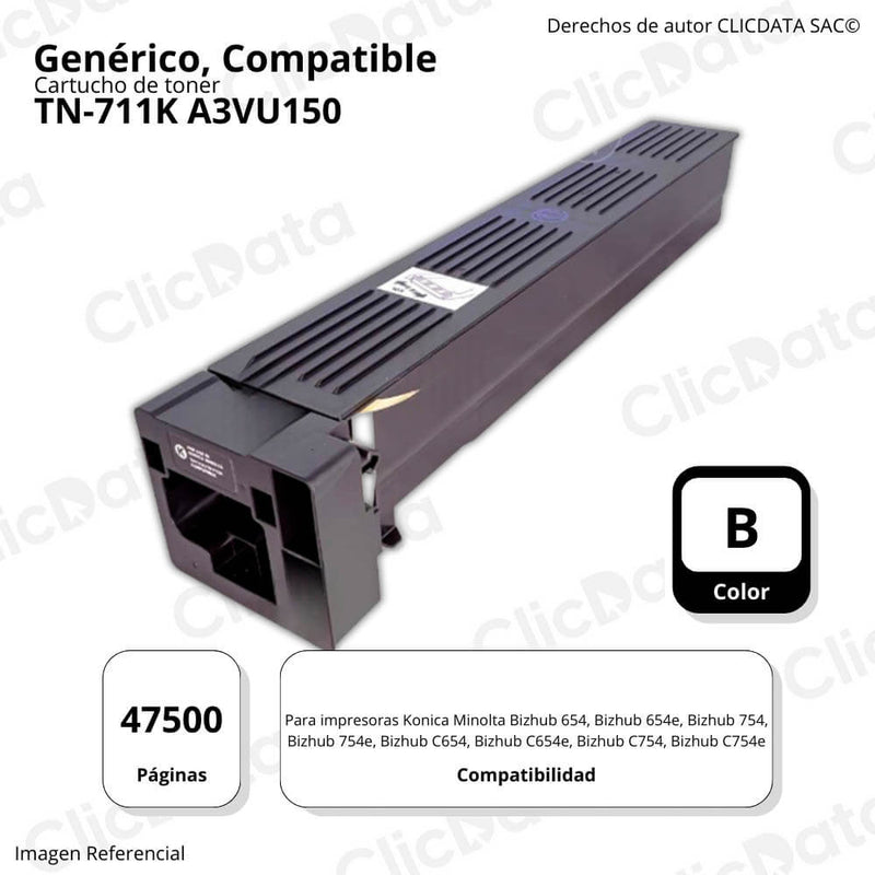 Toner Konica Minolta TN711K Negro 945g C654, C754 Compatible