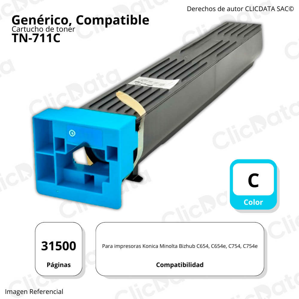 Toner Konica Minolta TN711C Cian 535g C654, C754 Compatible