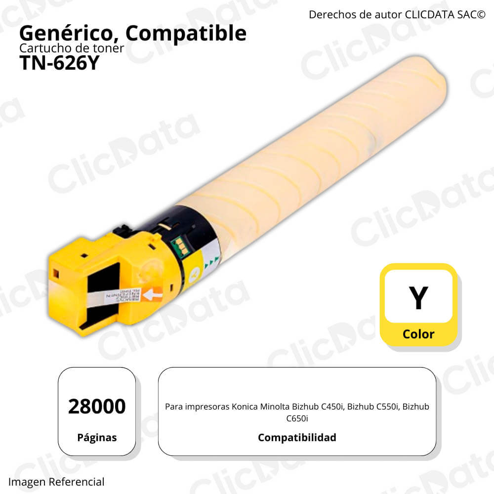 Toner Konica Minolta TN-626Y Yellow 486g C450i, C650i Compatible