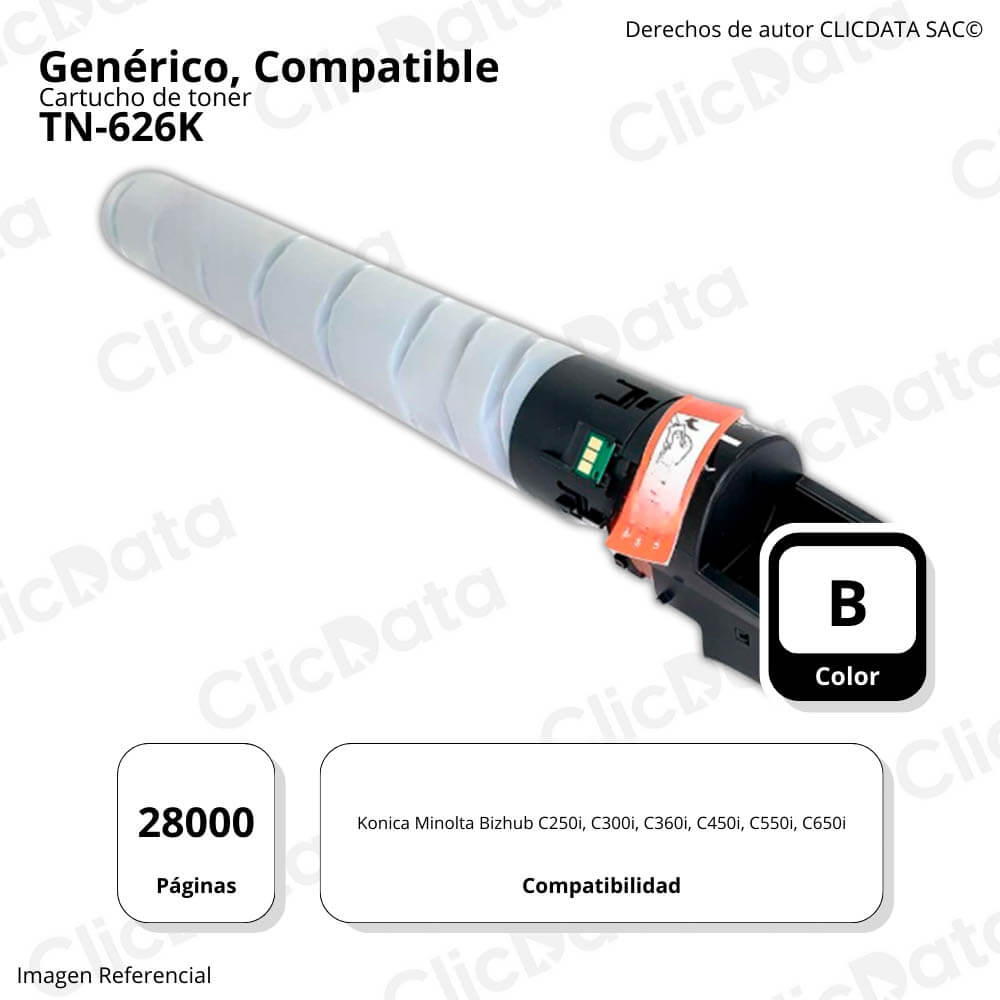 Toner Konica Minolta TN-626K Negro 547g C450i, C650i Compatible