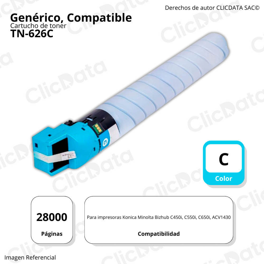Toner Konica Minolta TN-626C Cyan 486g C450i, C650i Compatible