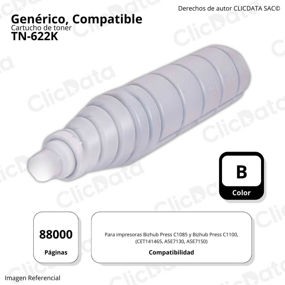 Toner Konica Minolta TN-622K Negro 1645gr C1085, C1100 Compatible