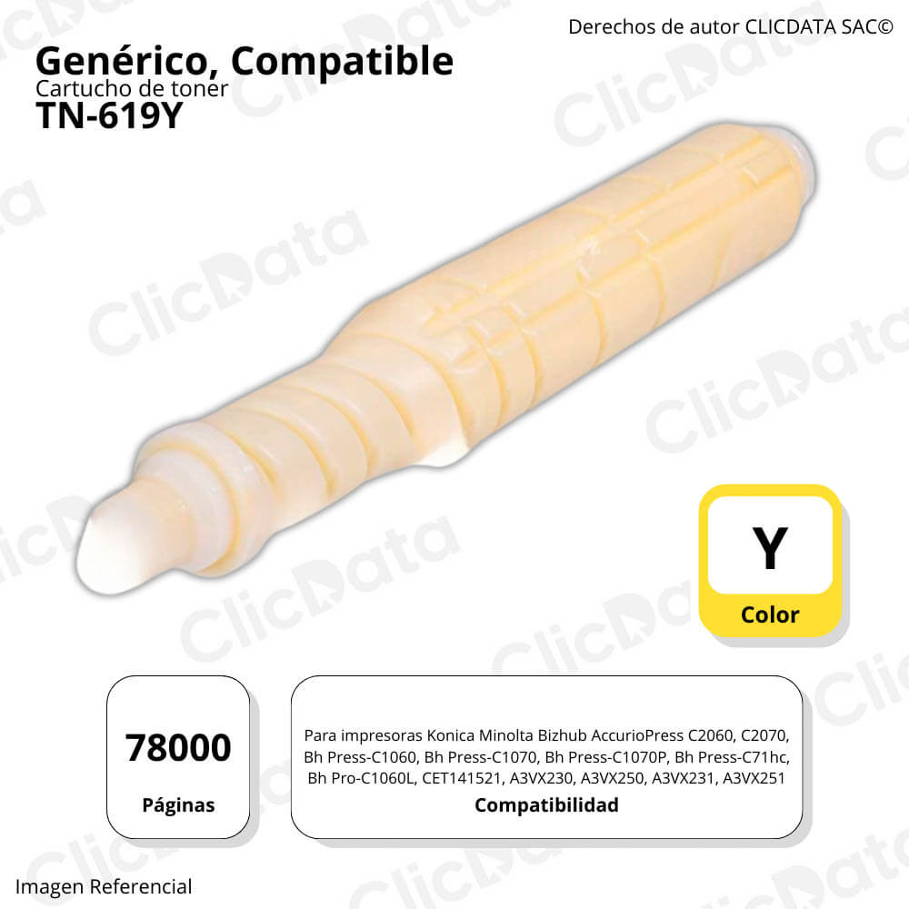 Toner Konica Minolta TN-619Y Yellow 1,200g C2060, C2070 Compatible