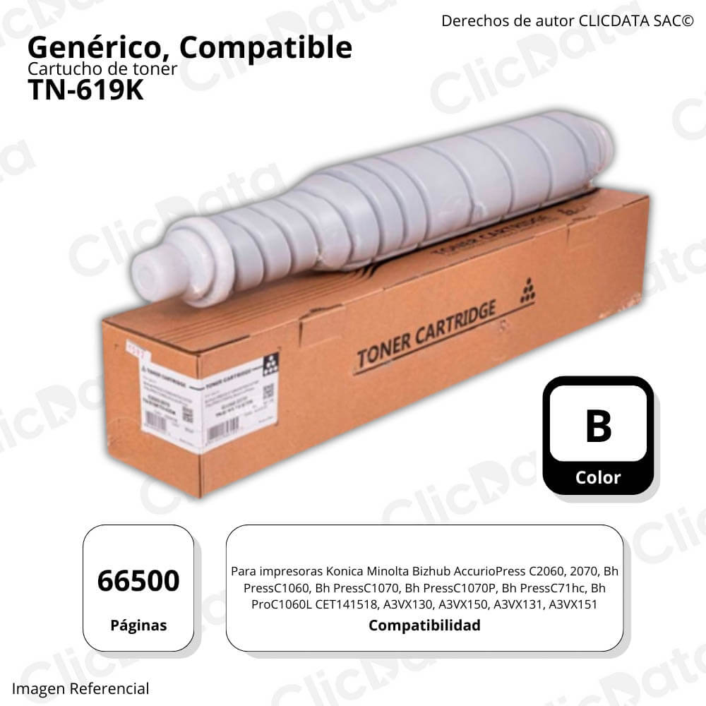 Toner Konica Minolta TN-619K Negro 1,200g C2060, C2070 Compatible