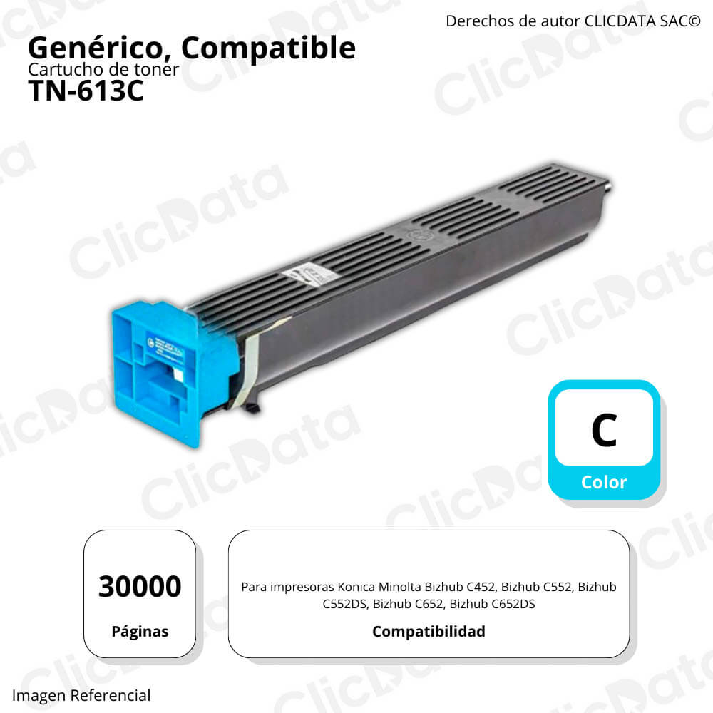Toner Konica Minolta TN-613C Cyan 510g C452, C552 Compatible