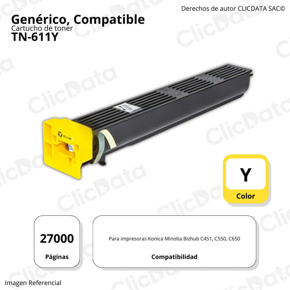 Toner Konica Minolta TN-611Y Yellow 460g. C550, C650 Compatible