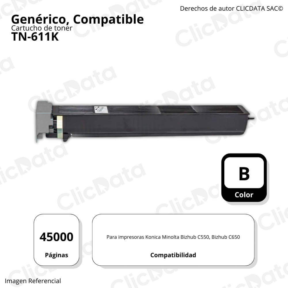 Toner Konica Minolta TN-611K Negro 765g. C550, C650 Compatible