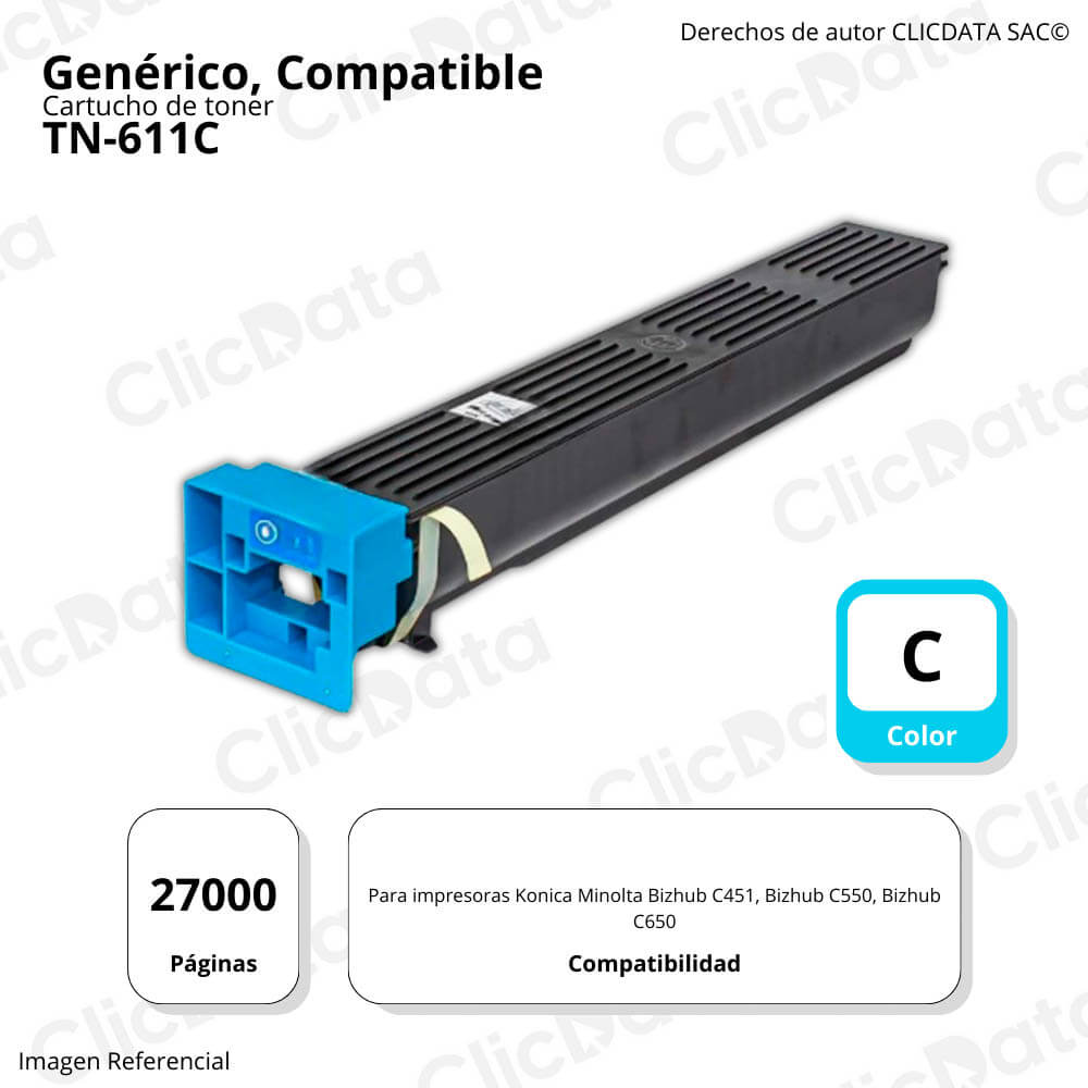 Toner Konica Minolta TN-611C Cian 460g. C550, C650 Compatible