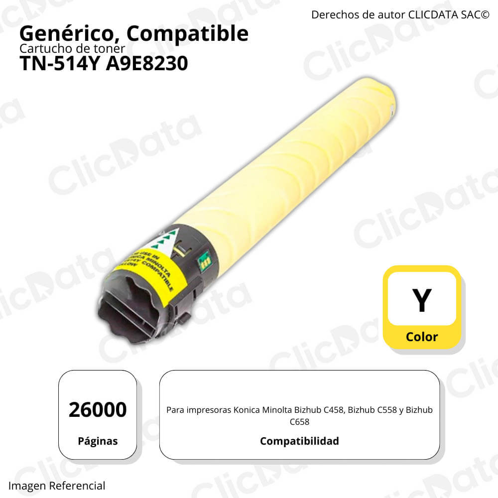 Toner Konica Minolta TN-514Y Yellow 525g C458, C658 Compatible