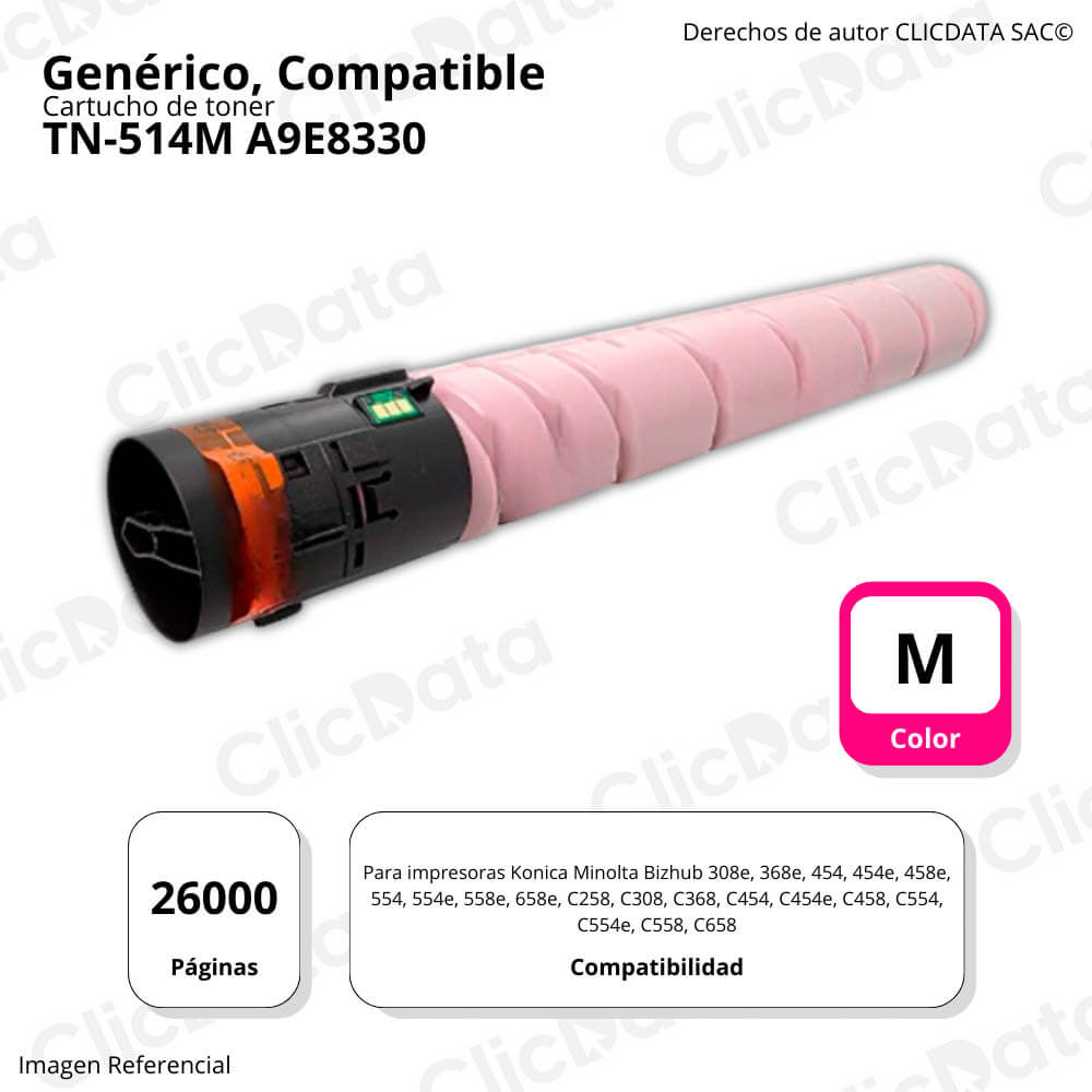 Toner Konica Minolta TN-514M Magenta 525g C458, C658 Compatible