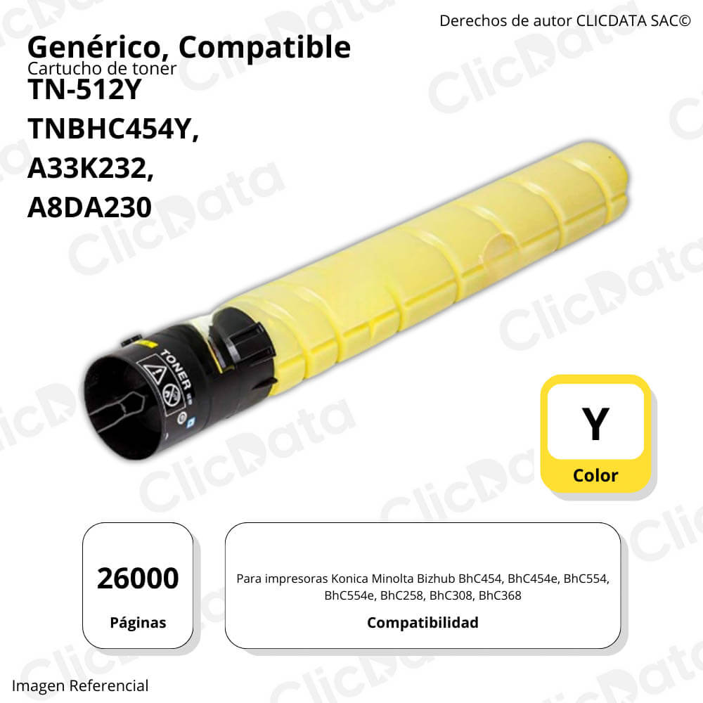 Toner Konica Minolta TN-512Y Yellow 514g C454e, C458e Compatible