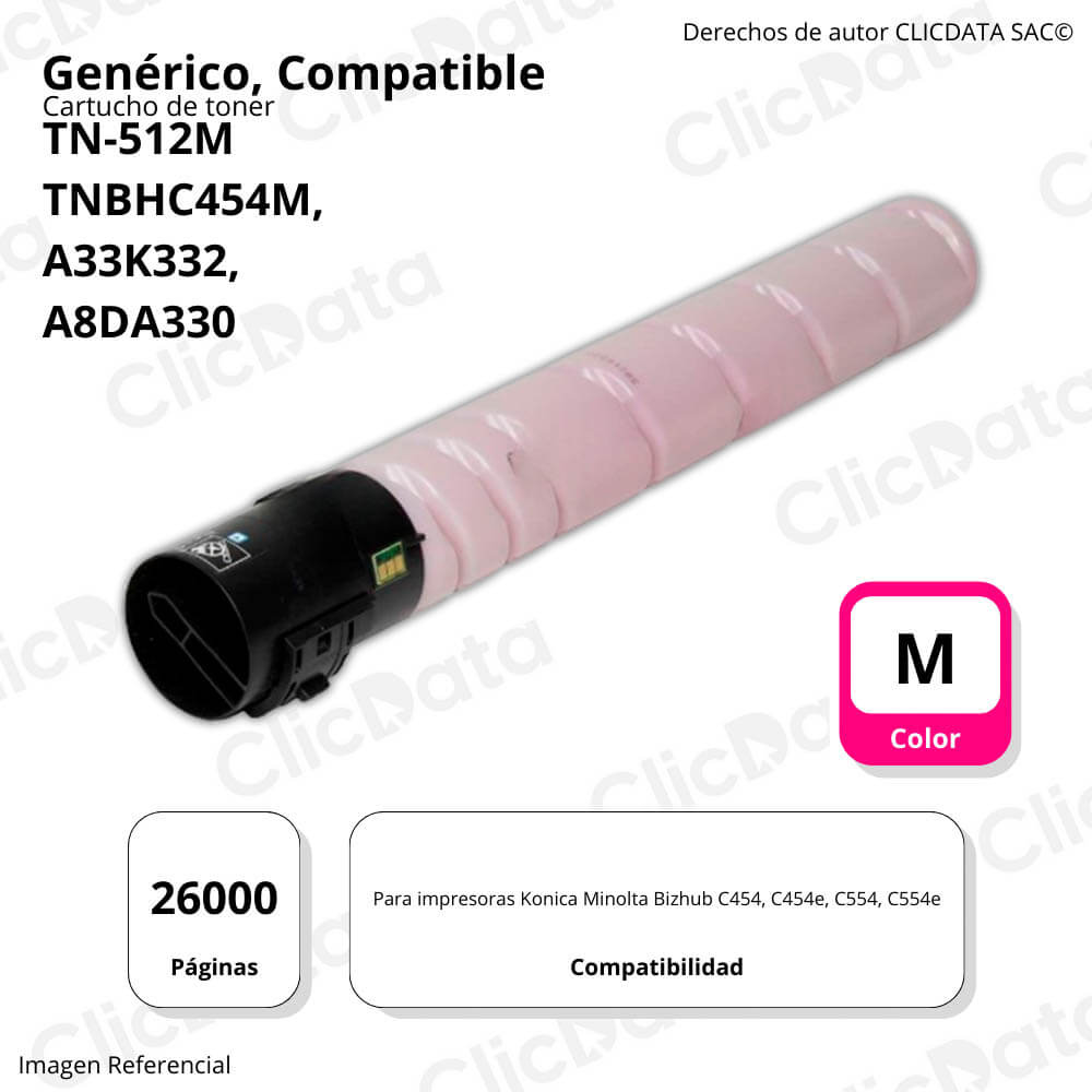 Toner Konica Minolta TN-512M Magenta 514g C454e, C458e Compatible