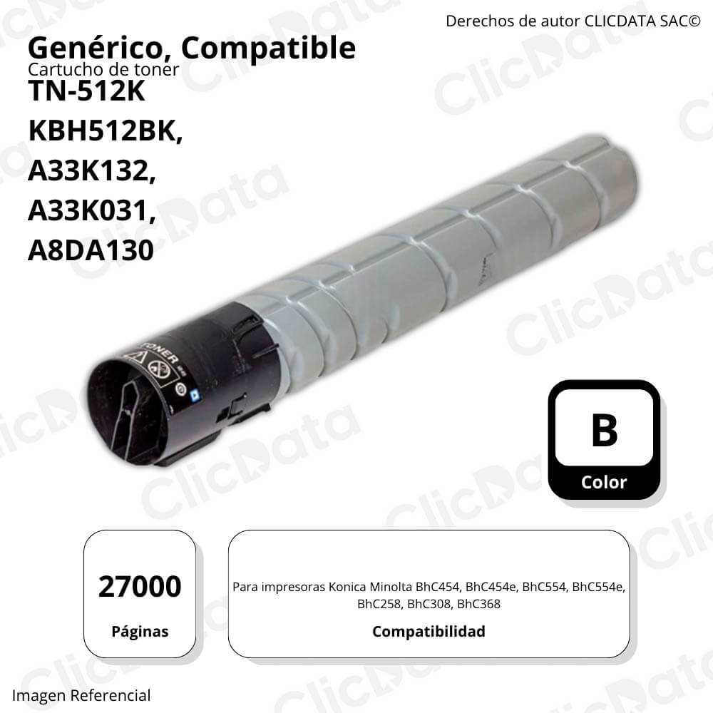 Toner Konica Minolta TN-512K Negro 579g C454e, C458e Compatible
