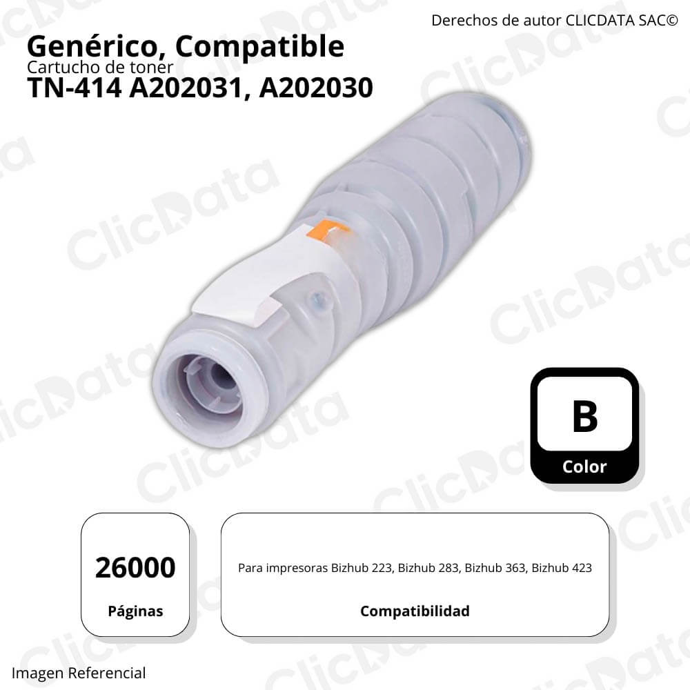Toner Konica minolta TN-414 Negro 512g BH 363, 223, 283 Compatible