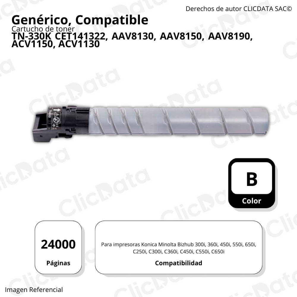 Toner Konica Minolta TN-330K Negro 547g C250i, c360i Compatible