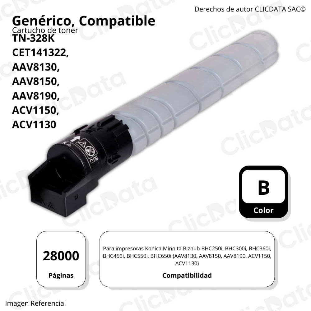 Toner Konica Minolta TN-328K Negro 547gr C360i Compatible