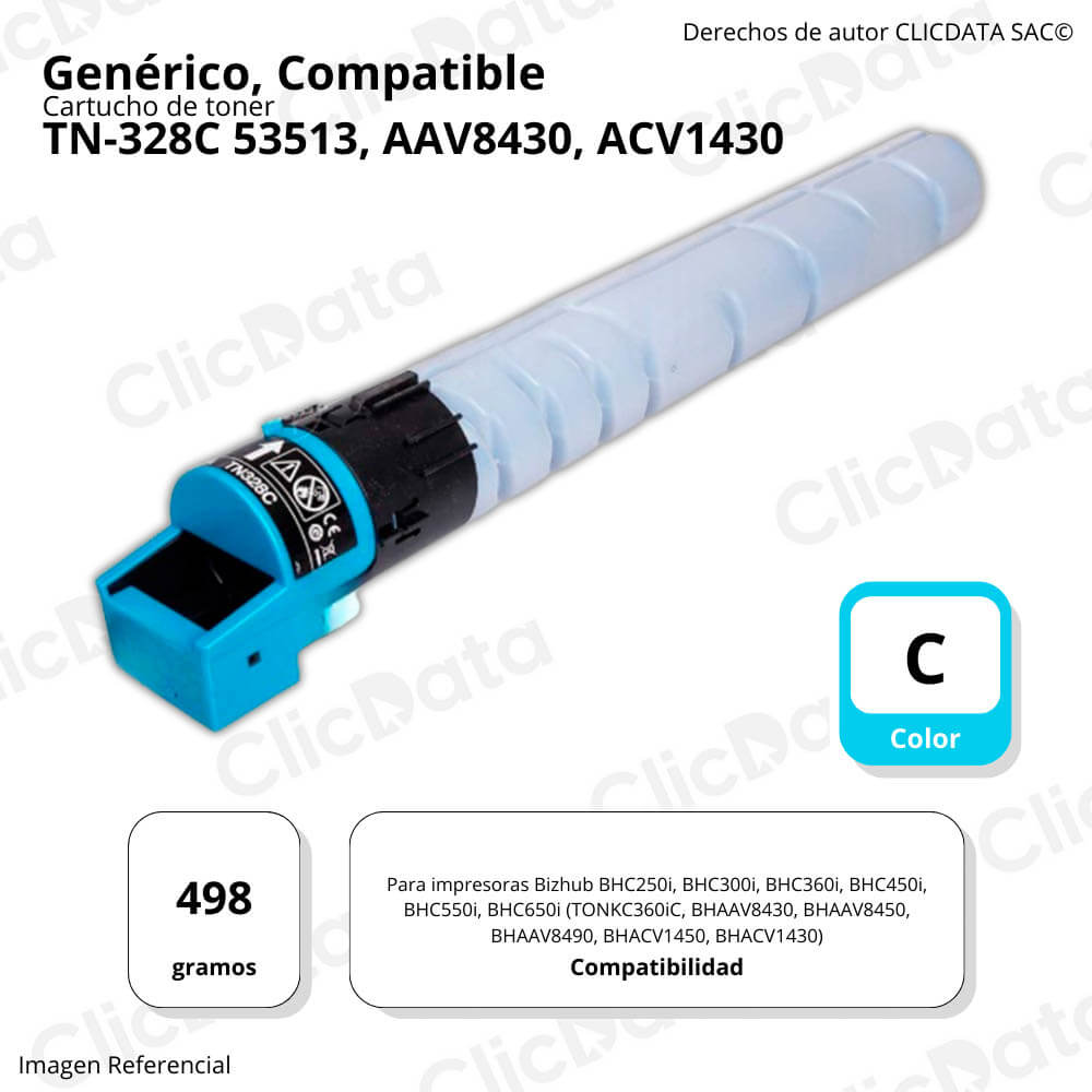 Toner Konica Minolta TN-328C Cyan 498g C250i, C450i Compatible