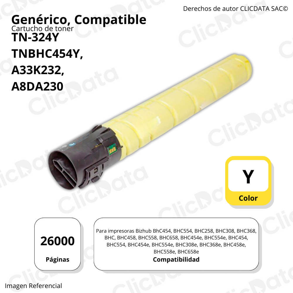 Toner Konica Minolta TN-324Y Yellow 514g BH C454,C368 Compatible