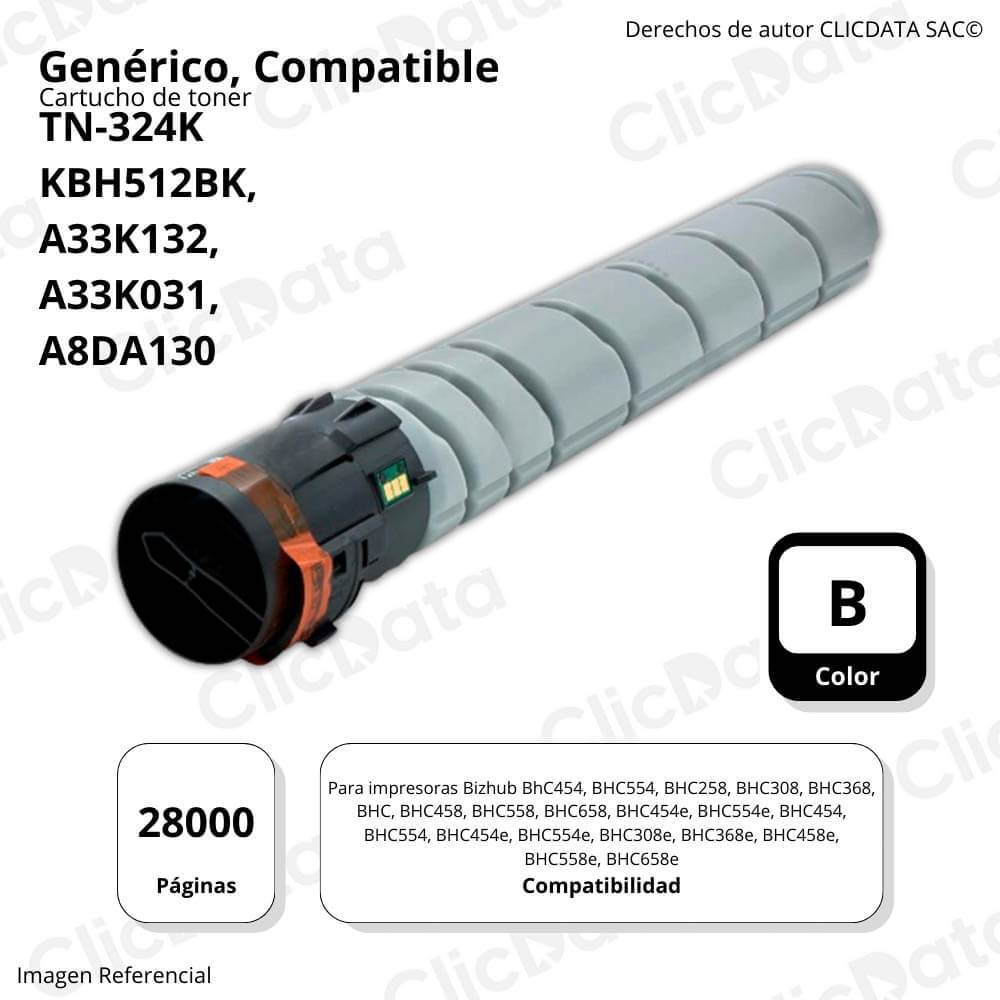 Toner Konica Minolta TN-324K Negro 579g BH C454,C368 Compatible