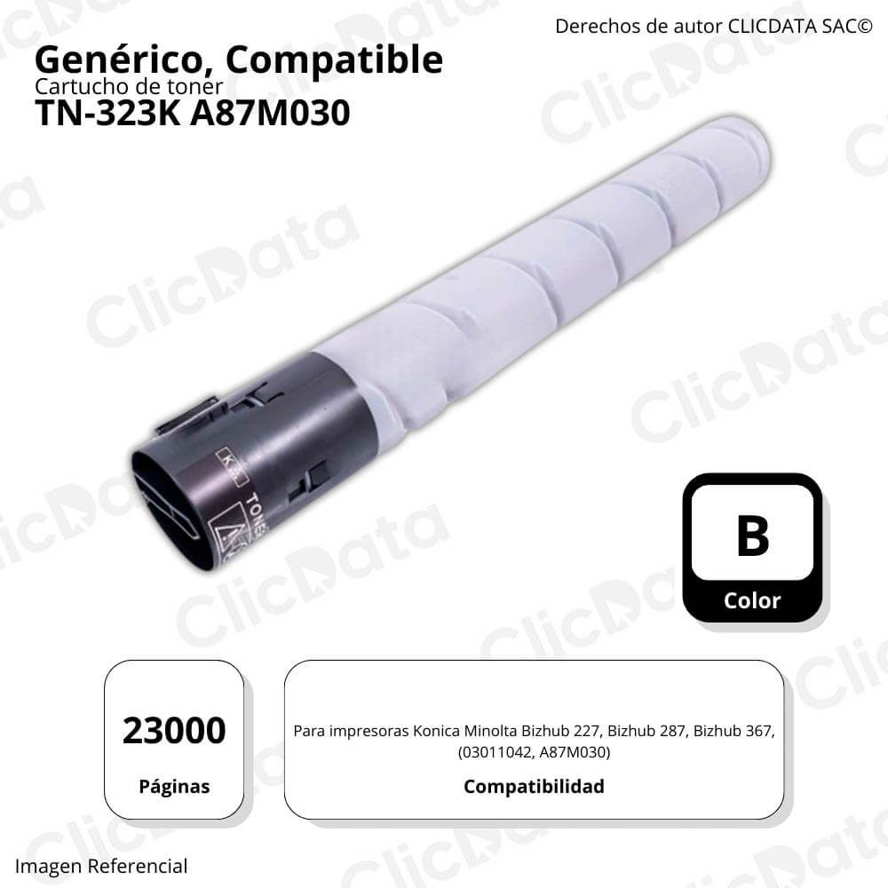 Toner Konica Minolta TN-323K Negro 580g BH 287, 367 Compatible