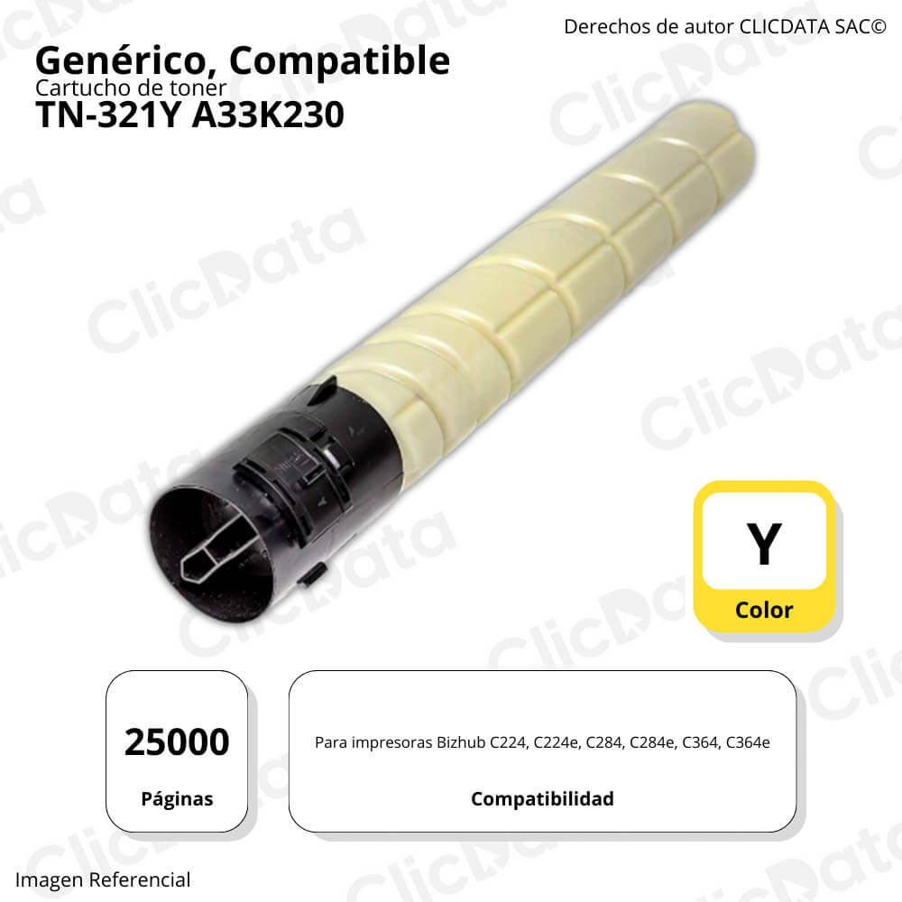 Toner Konica Minolta TN-321Y Yellow 527g C224, C284 Compatible