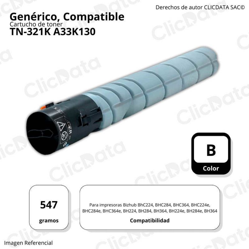 Toner Konica Minolta TN-321K Negro 547g C224, C284 Compatible