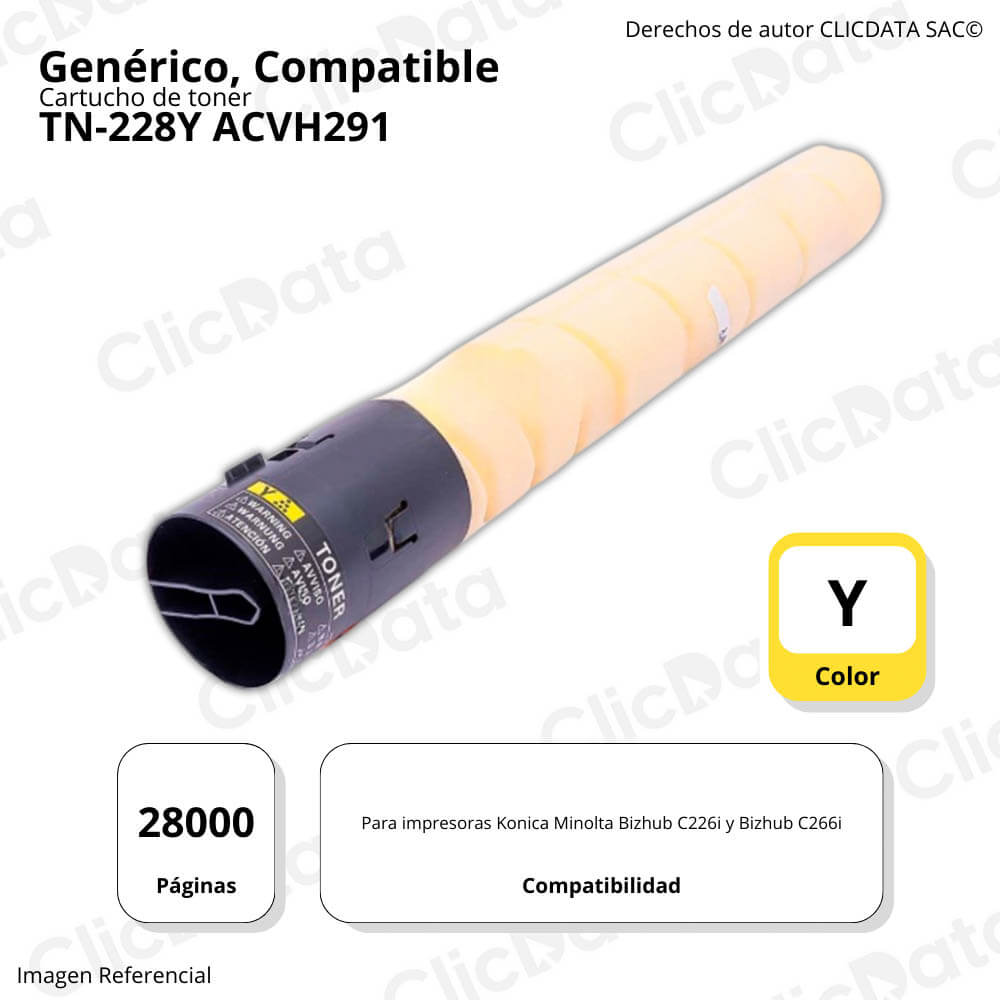 Toner Konica Minolta TN-228Y Yellow 498g C266i Compatible
