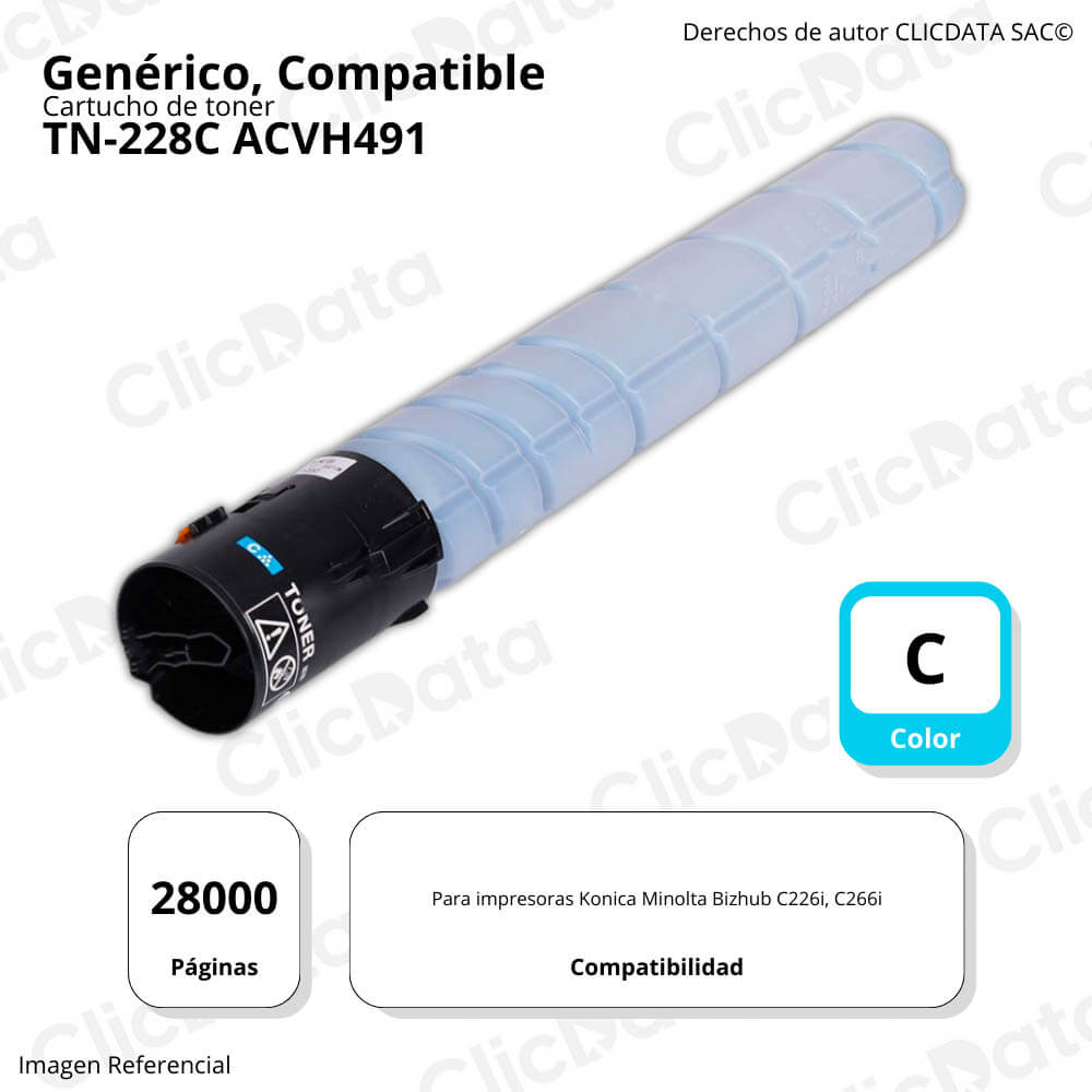 Toner Konica Minolta TN-228C Cyan 498g C266i Compatible