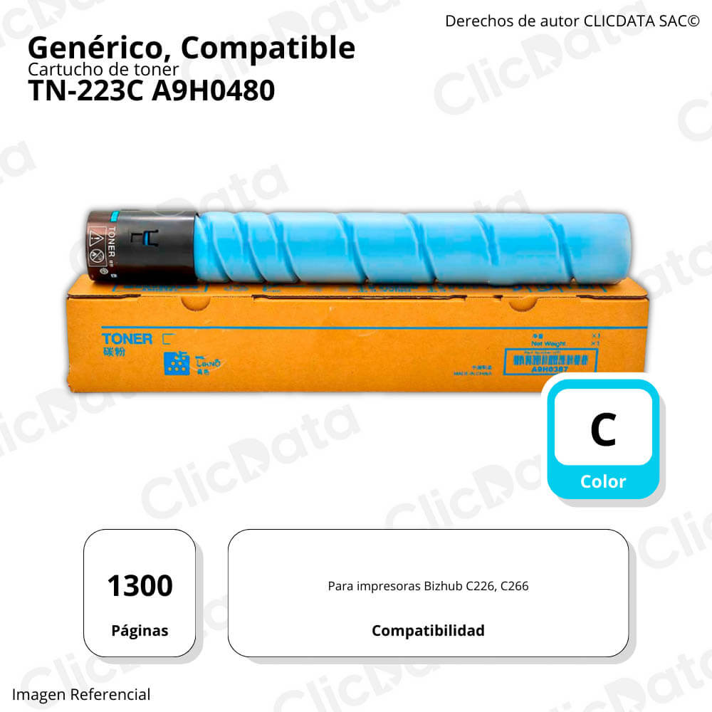 Toner Konica Minolta TN-223C Cian 416g C226, C266 Compatible