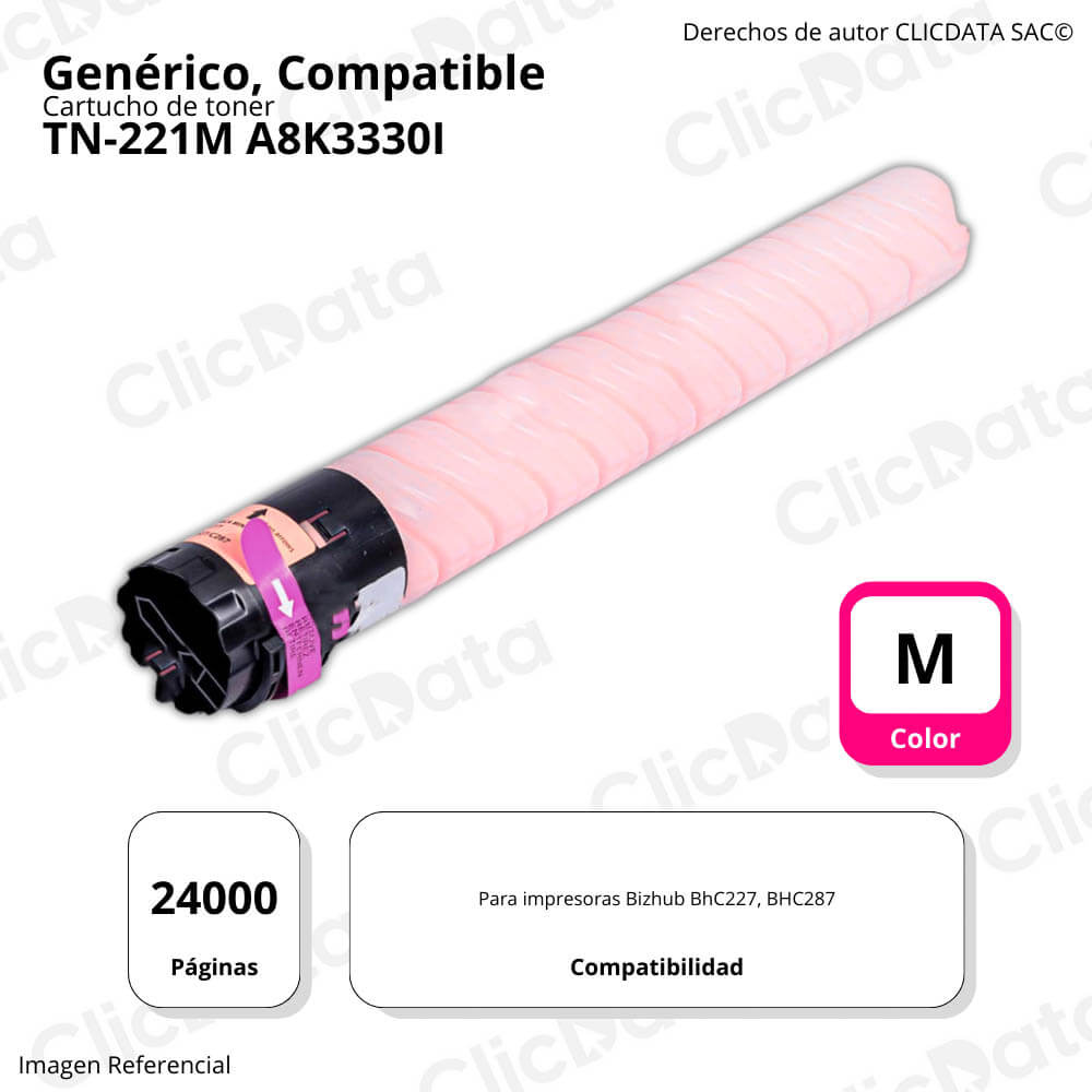 Toner Konica Minolta TN-221M Magenta 509g C227, C287 Compatible
