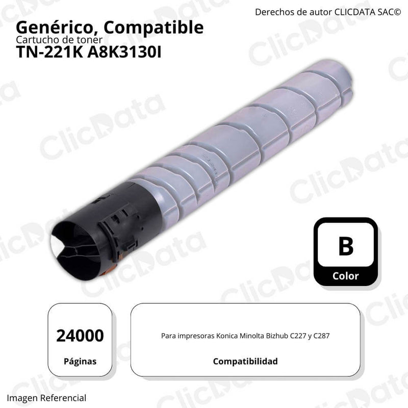 Toner Konica Minolta TN-221K Negro 618g C227, C287 Compatible
