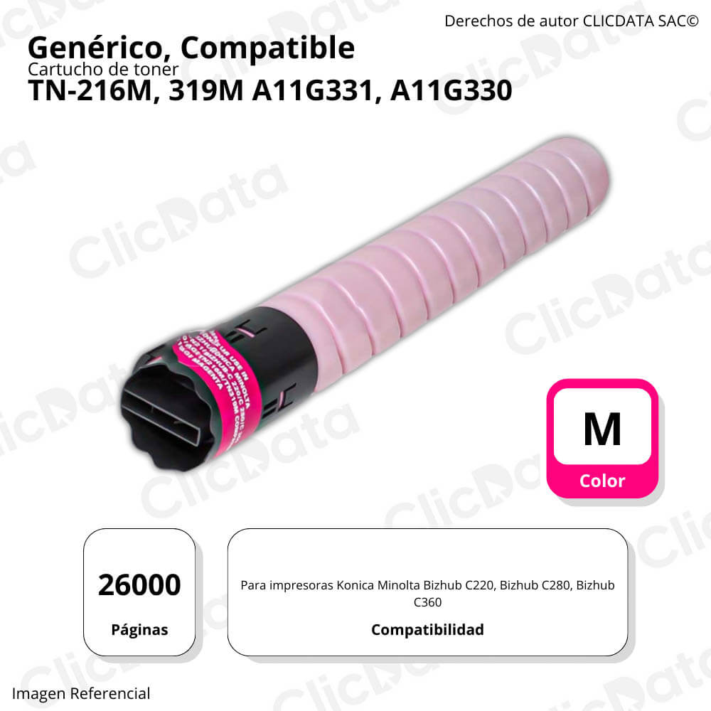 Toner Konica Minolta TN-216M, 319M Magenta 437g C280 Compatible