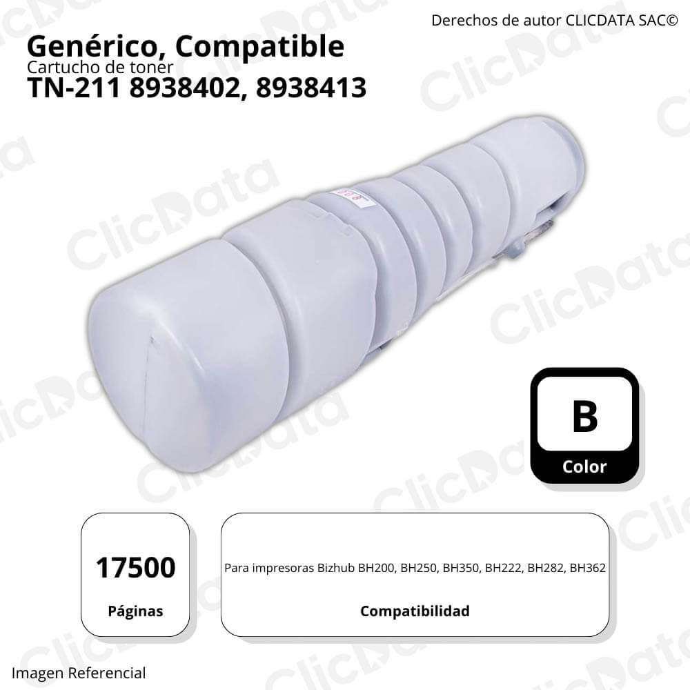 Toner Konica Minolta TN-211 Negro 360g. BH 250, 362 Compatible