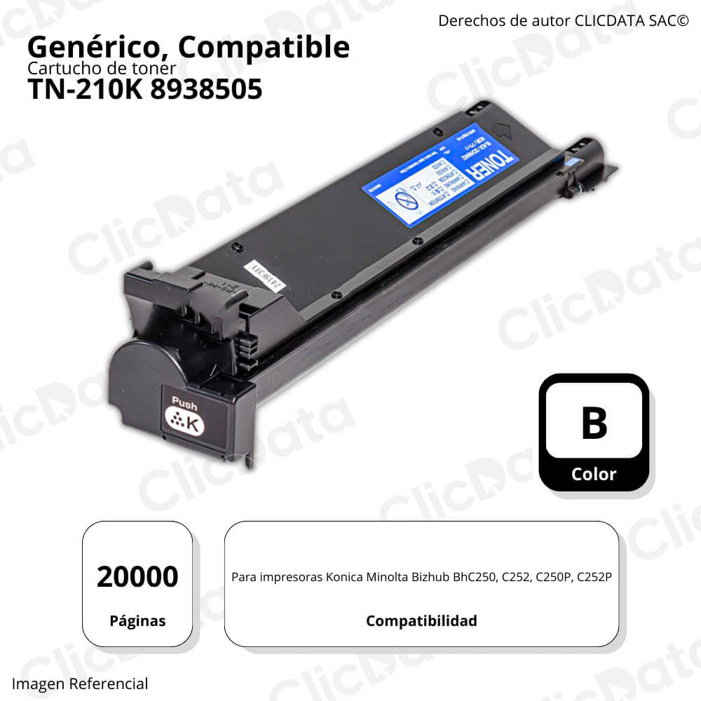 Toner Konica Minolta TN-210K Negro 430g C250, C252 Compatible