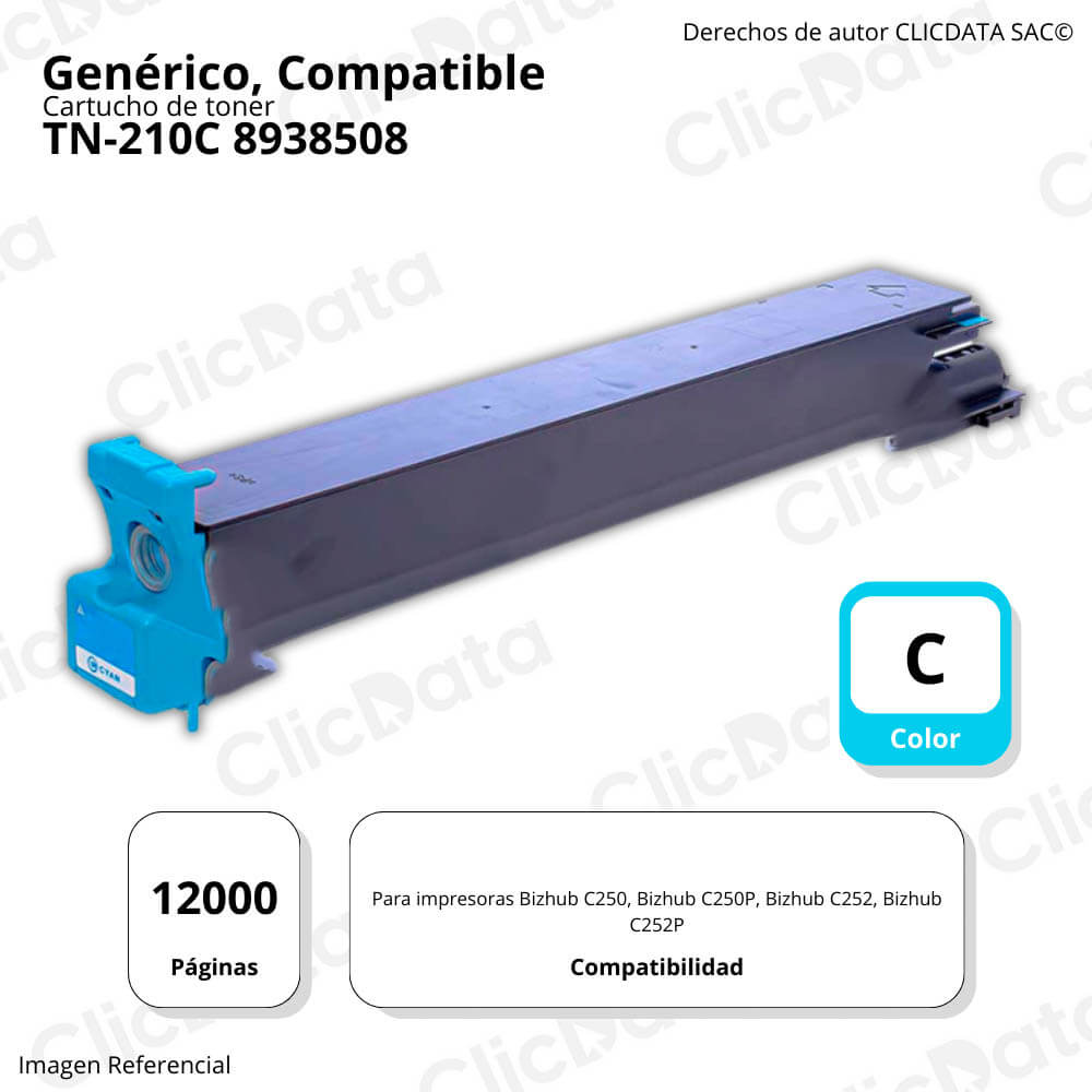 Toner Konica Minolta TN-210C Cian 260g C250, C252 Compatible