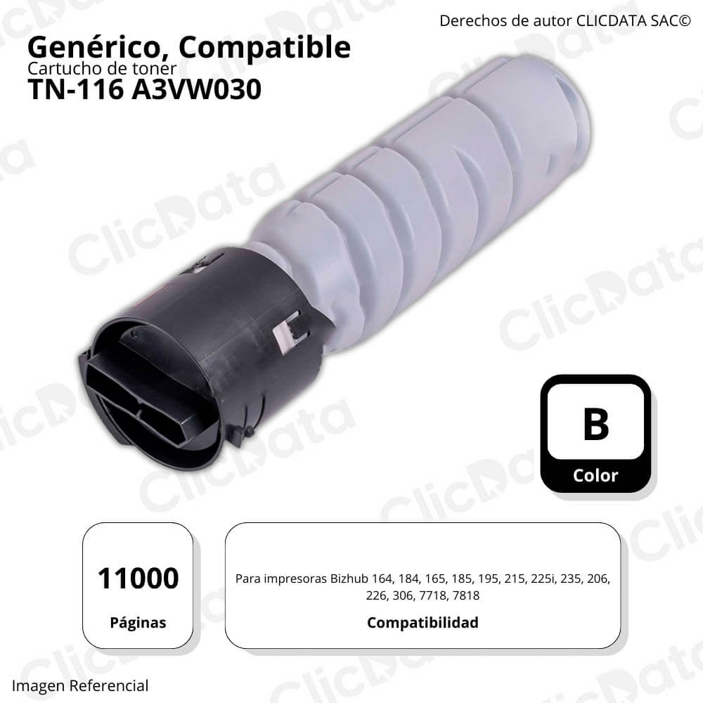 Toner Konica Minolta TN-116 Negro 11K Pág. BH 165, 185 Compatible