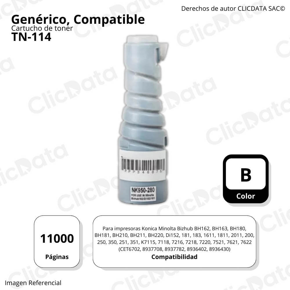 Toner Konica Minolta TN-114 Negro 11 000 Pág. 163 Compatible