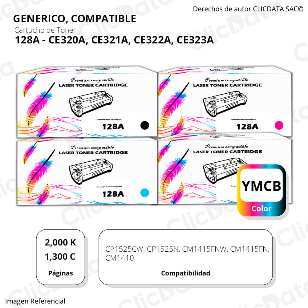 juego de toner HP 128A CYMK CM1410, CM1415 Compatible Con CHIP