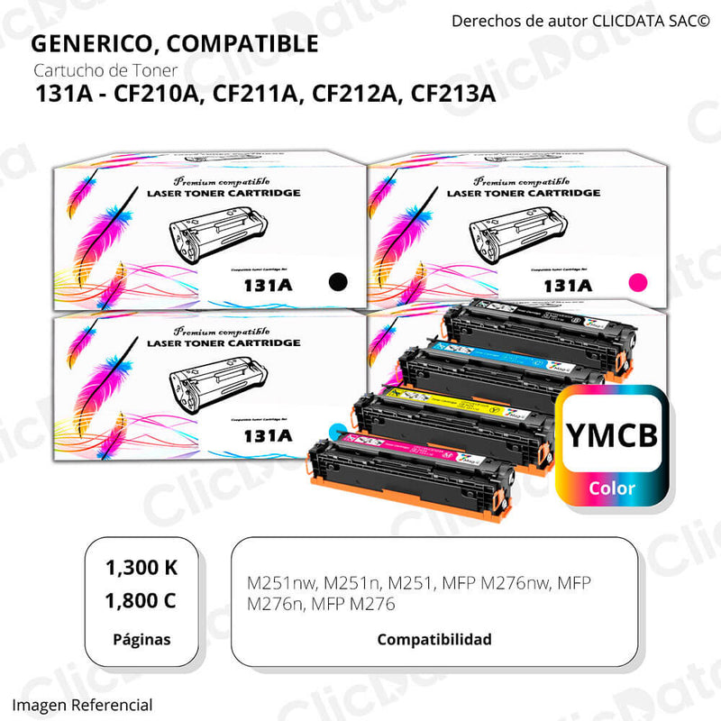 juego de toner HP 131A CYMK M251, M276n Compatible Con CHIP
