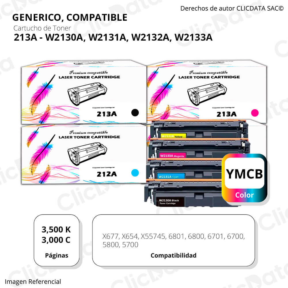 juego de Toner HP 213A negro y Colores 6800 Compatible con CHIP