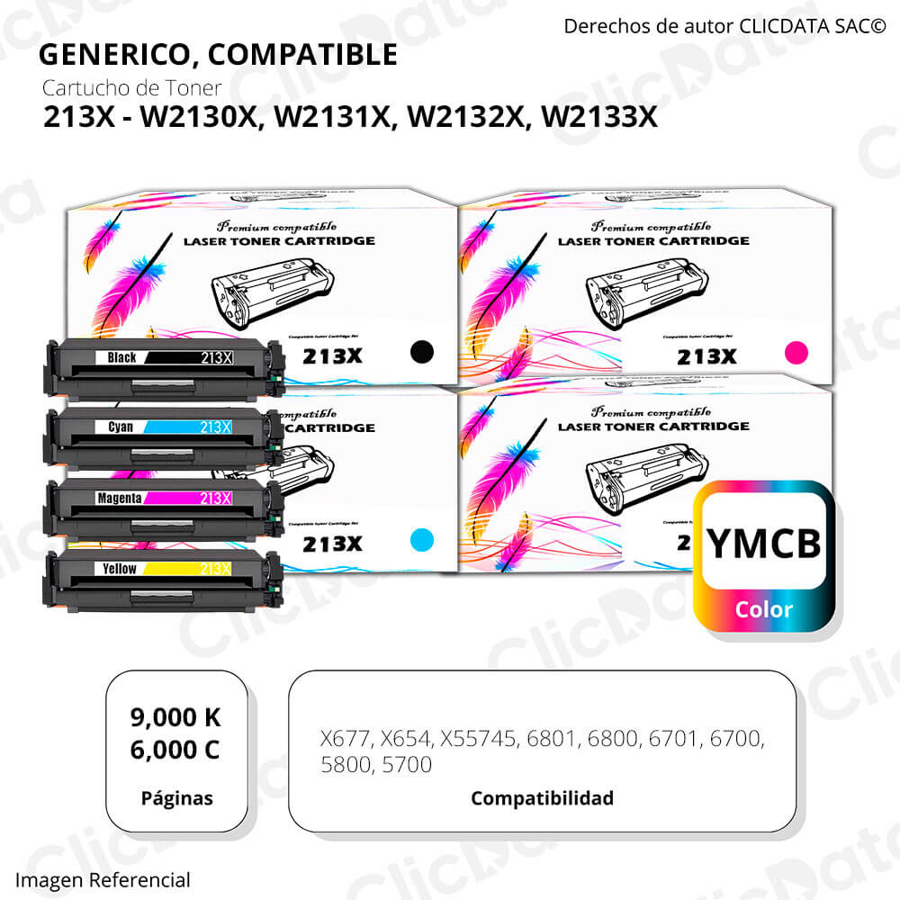 juego de Toner HP 213X negro y Colores 6700 Compatible con CHIP