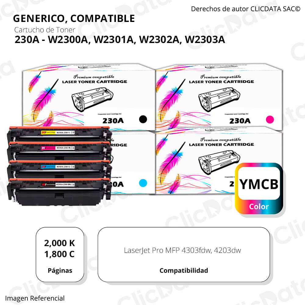 juego de Toner HP 230A CYMK 4203, MFP 4303 Compatible con CHIP