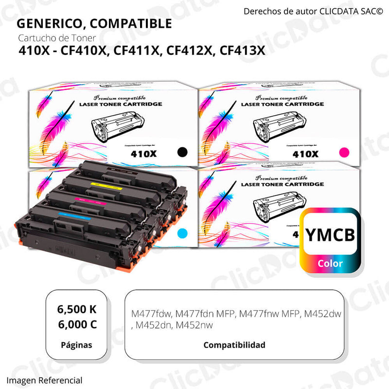 juego de toner HP 410X CYMK M452dn, M477fdn Compatible Con CHIP
