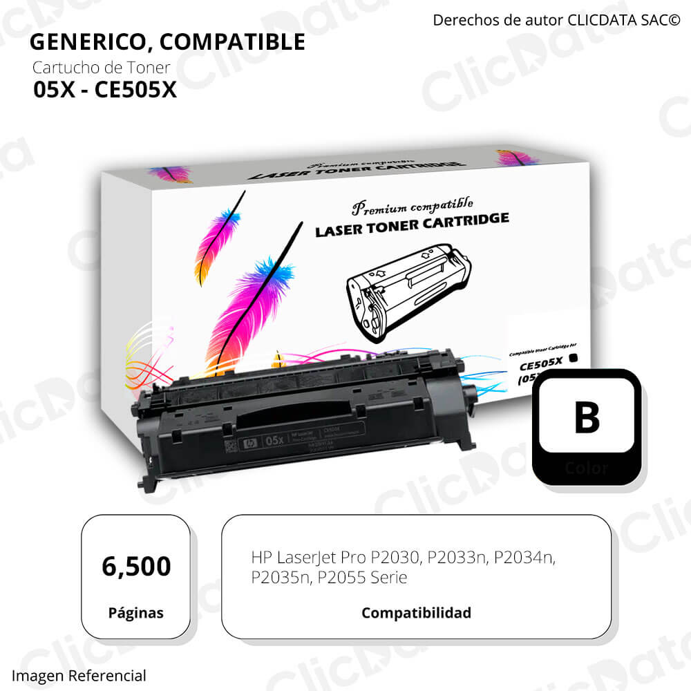 Toner HP 05X CE505X Negro 6,500 Páginas P2035n, P2055 Compatible
