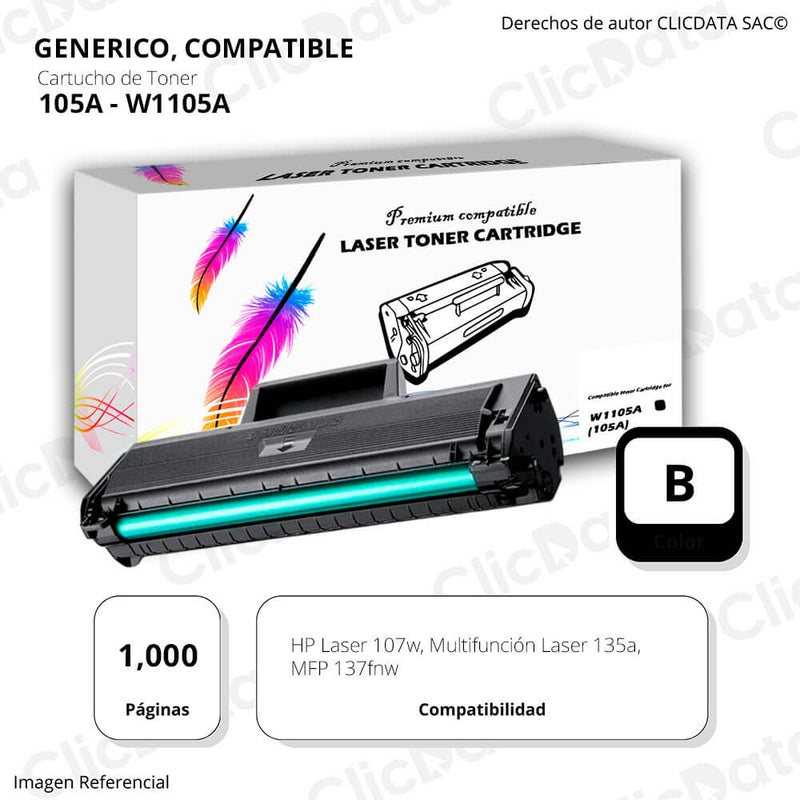 Toner HP 105A W1105A Black 1,000 Pág 135w, 137fnw Compatible
