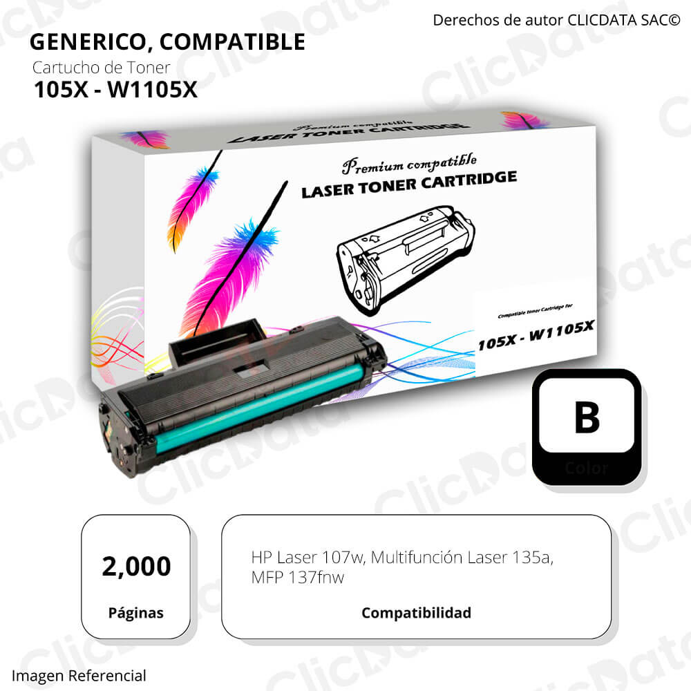 Toner HP 105X W1105X Negro 2,000 Pág 135w, 137fnw Compatible