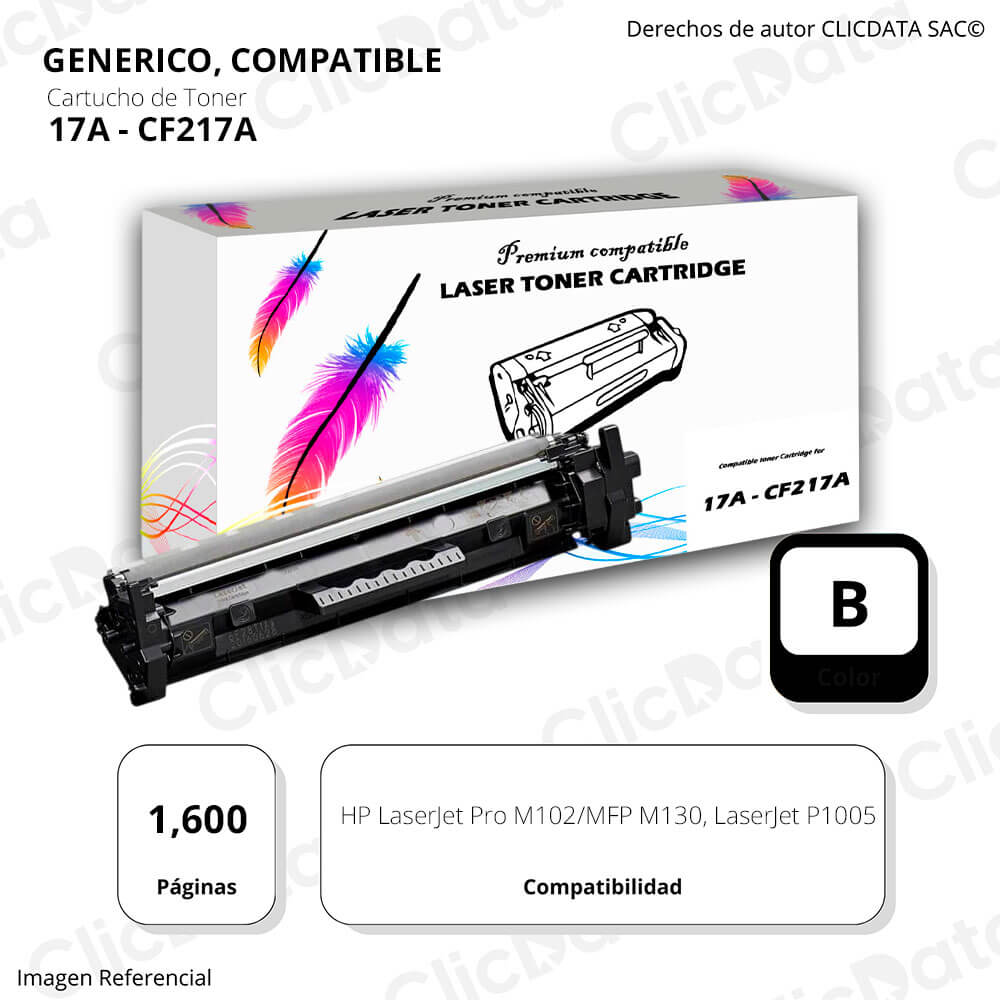 Toner HP 17A CF217A Negro 1,600 Pág M130, M102 Compatible