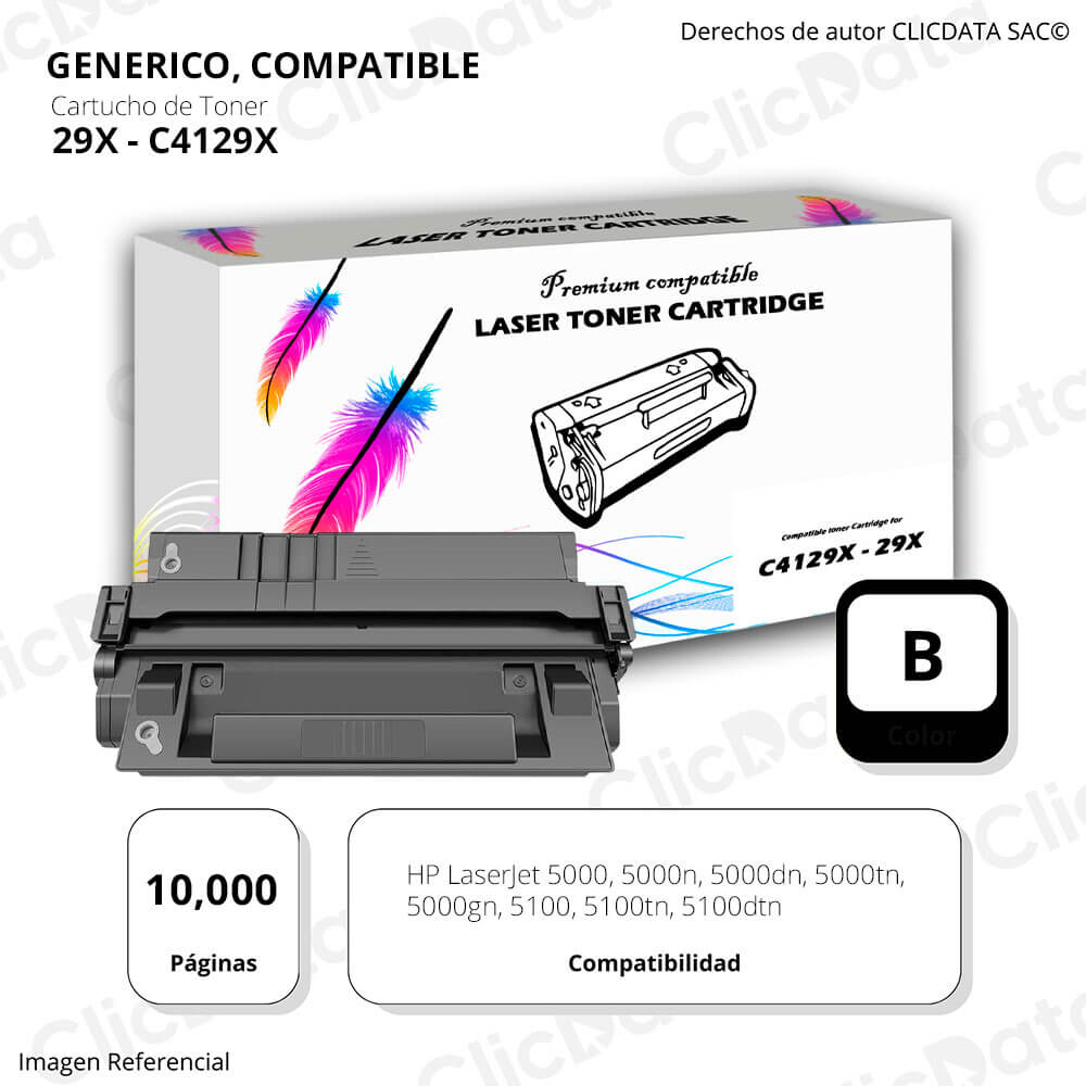 Toner HP 29X C4129X Black 10,000 Pág 5000, 5100tn Compatible