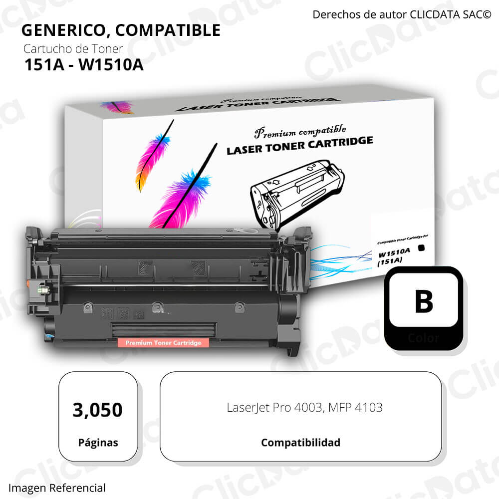 Toner HP W1510A 151A Negro 3,050 Pág 4003, 4103 Compatible